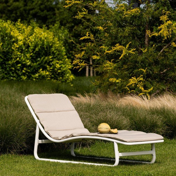 Sdraio da giardino in metallo bianco e crema Birch - Exotan-image-1