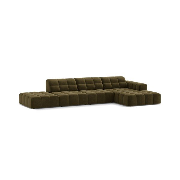 Divano angolare color kaki (con penisola a destra/con chaise lounge) con rivestimento in velluto Chicago – Cosmopolitan Design-image-1
