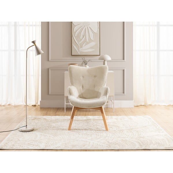 Poltrona beige con rivestimento in velluto a coste Niko – Ropez-image-1