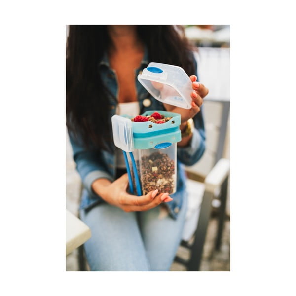 Cestino blu per pranzo e merenda con posate, , 650ml+230m Push&Push - Vialli Design-image-1