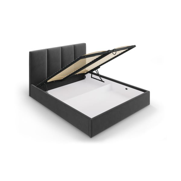 Letto matrimoniale imbottito grigio scuro con contenitore con griglia 140x200 cm Juniper - Mazzini Beds-image-3