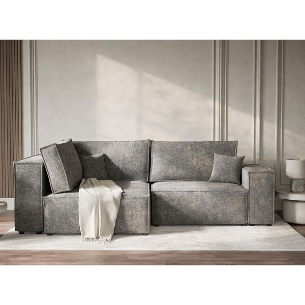 Divano angolare grigio allungabile/con contenitore (con penisola a sinistra/a L) con rivestimento in ciniglia Tonga – Maison de Rêve-image-1