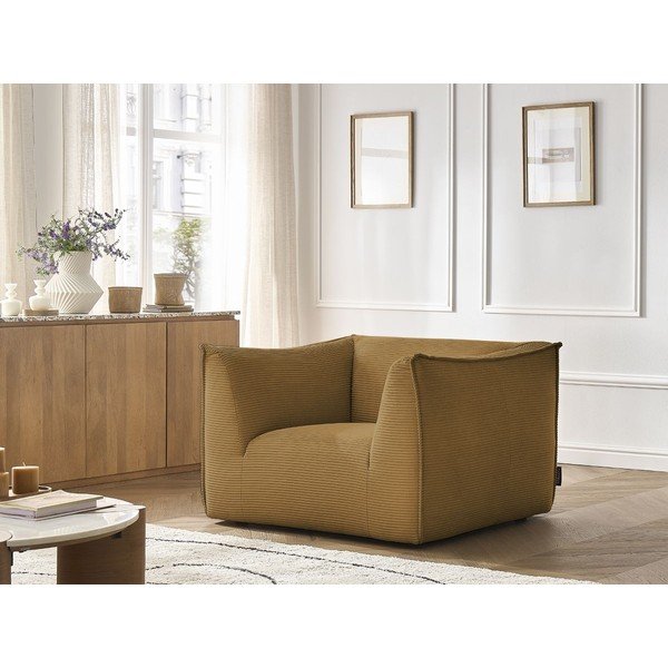 Poltrona color senape con rivestimento in velluto a coste Giorgia – Bobochic Paris-image-1