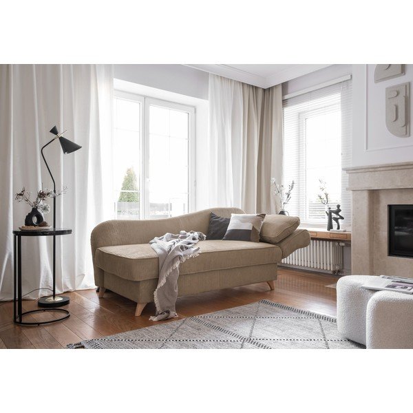 Chaise longue grigio tortora (con penisola a destra) con rivestimento in velluto a coste Chic Charlotte – Miuform-image-2