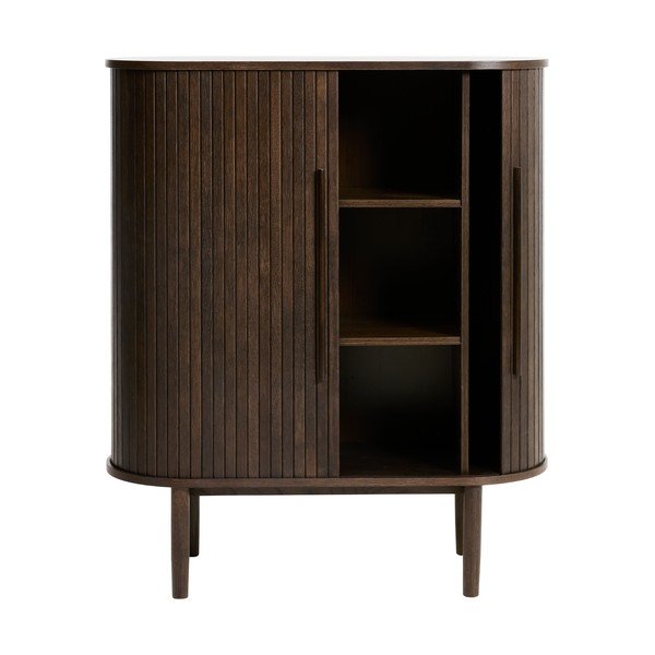 Armadietto colore naturale scuro con effetto rovere con porte scorrevoli 100x118x40 cm Meta – Unique Furniture-image-3