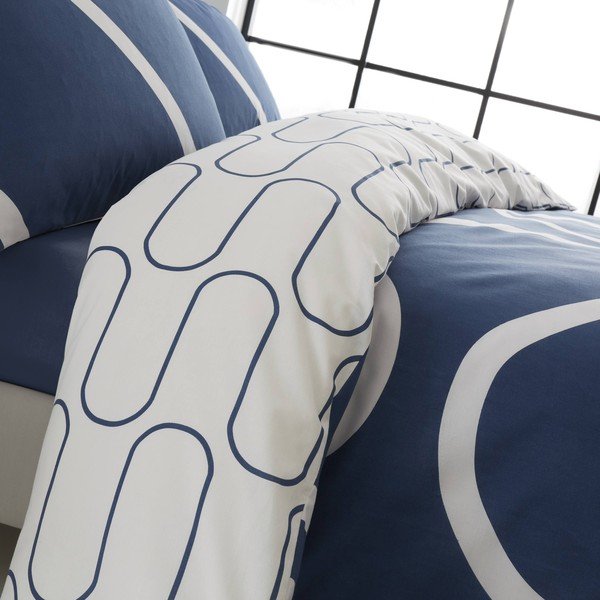 Biancheria da letto bianca e blu 200x135 cm Linear Curve - Catherine Lansfield-image-4