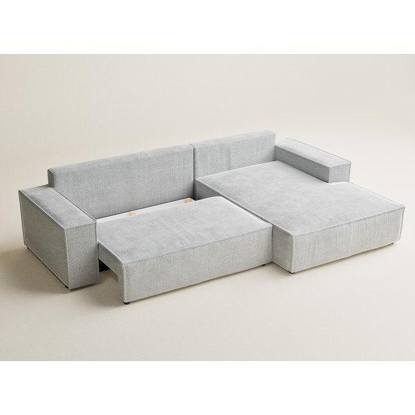 Divano angolare grigio chiaro allungabile/con contenitore (con penisola a destra/con chaise lounge) con rivestimento in ciniglia Maze – Maison de Rêve-image-3