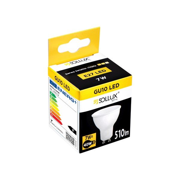 Lampadina LED con luce bianca calda con presa GU10, 7 W – Sollux-image-1