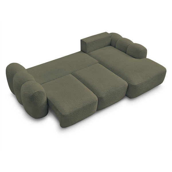 Divano angolare verde allungabile/con contenitore (con penisola a destra/con chaise lounge) con rivestimento in bouclé Montaigne – Bobochic Paris-image-4