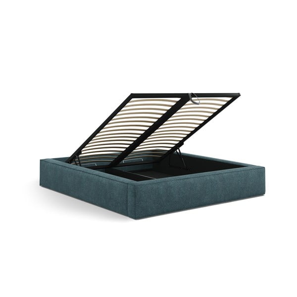 Letto matrimoniale imbottito blu con contenitore e rete inclusi 200x200 cm Simon – Micadoni -image-3