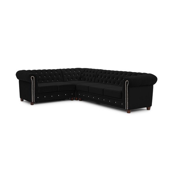 Divano angolare nero allungabile (con penisola a sinistra/a L) con rivestimento in velluto York Blik – Ropez