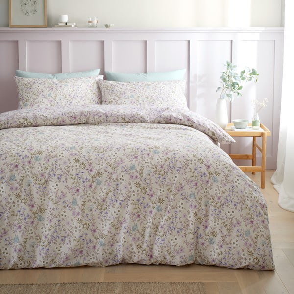 Biancheria da letto lavanda/beige in cotone per letto singolo 135x200 cm Ditsy Floral – Bianca-image-1