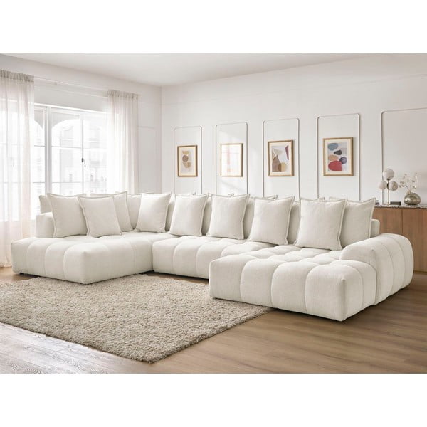 Divano angolare bianco allungabile e con contenitore (penisola a sinistra/a U) con rivestimento in ciniglia Everest – Bobochic Paris-image-1