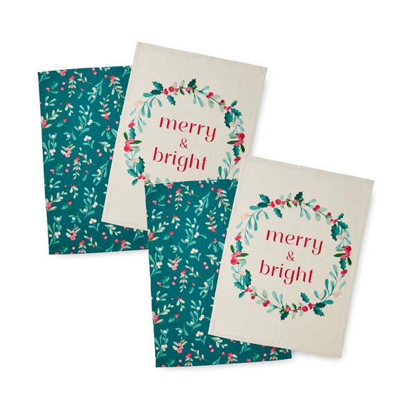 Asciugamani in cotone con motivo natalizio in set da 4 50x70 cm Holly and Mistletoe - Catherine Lansfield-image-2