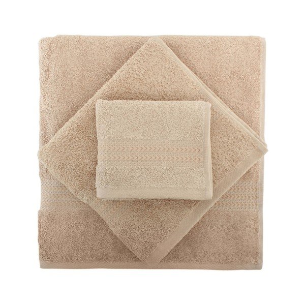 Set di 2 asciugamani e telo da bagno in cotone beige Rainbow - Foutastic