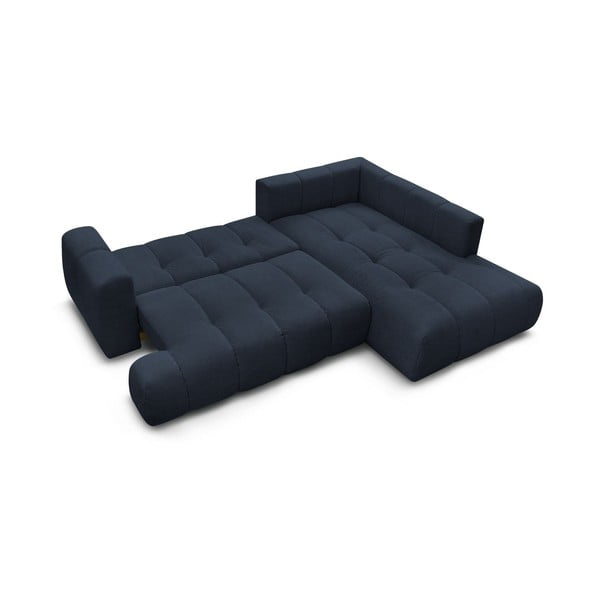 Divano angolare blu scuro allungabile e con contenitore (penisola a destra/a L) con rivestimento in ciniglia Fuji – Bobochic Paris-image-4