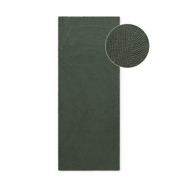 Passatoia verde scuro in lana tessuta a mano 80x300 cm Calmio – Hanse Home