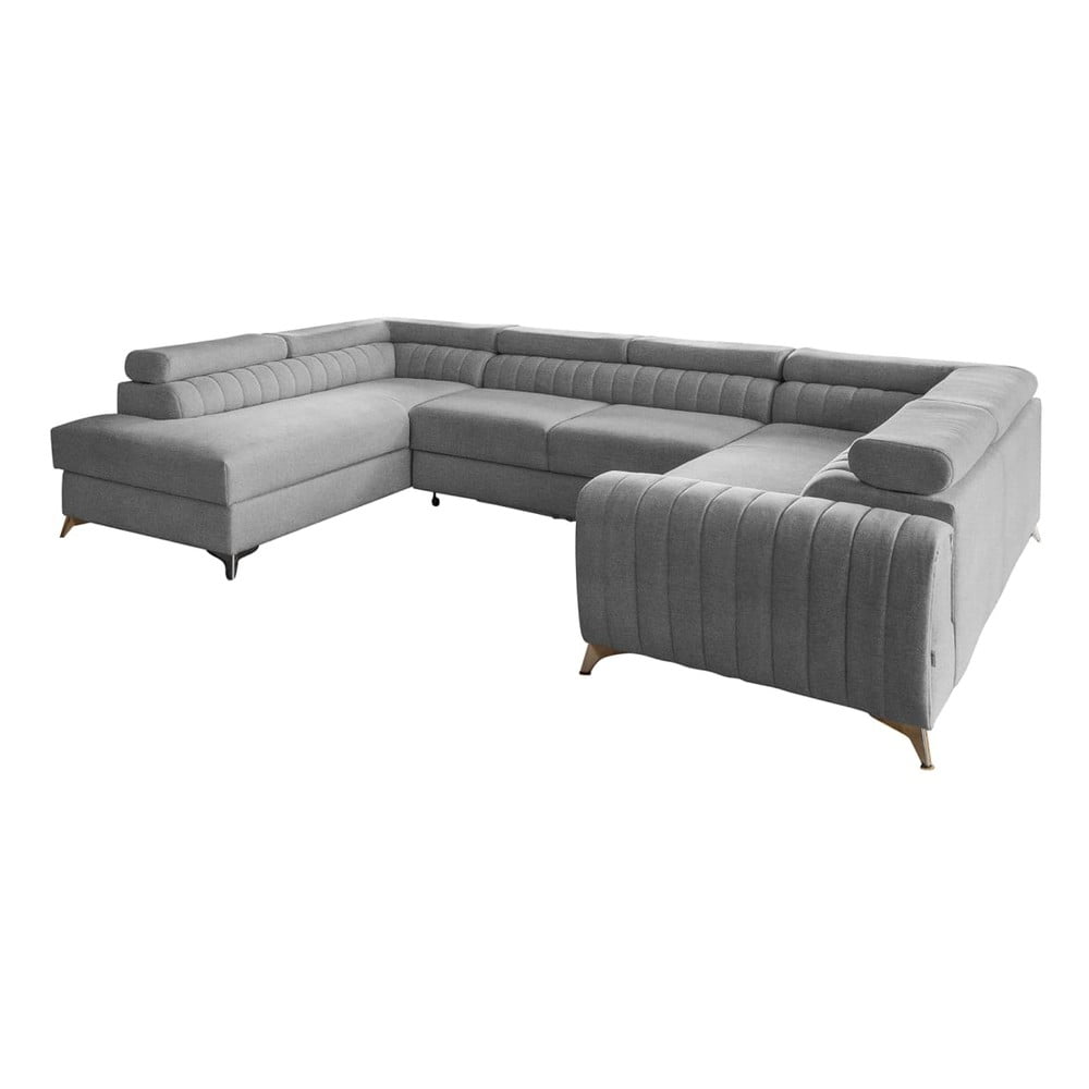 Divano angolare grigio chiaro allungabile/con contenitore (con penisola a sinistra/a U) Louis – ELTAP | Divani ad angolo