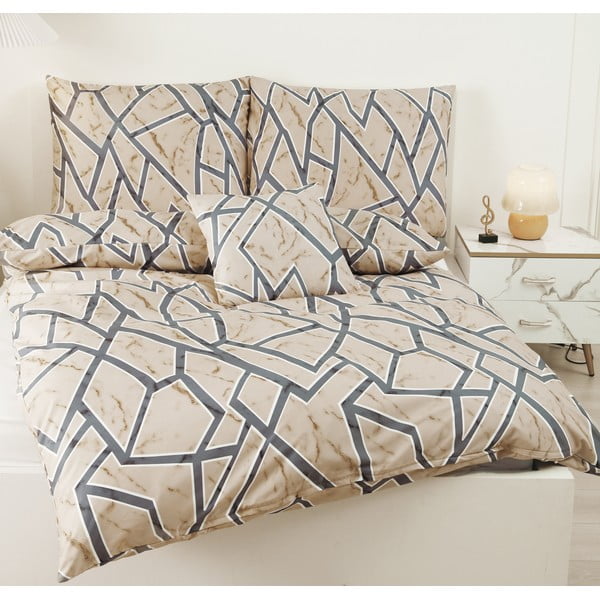 Biancheria da letto singola in micro raso 140x200 cm, marrone chiaro, 6 pezzi Marco - My House-image-1