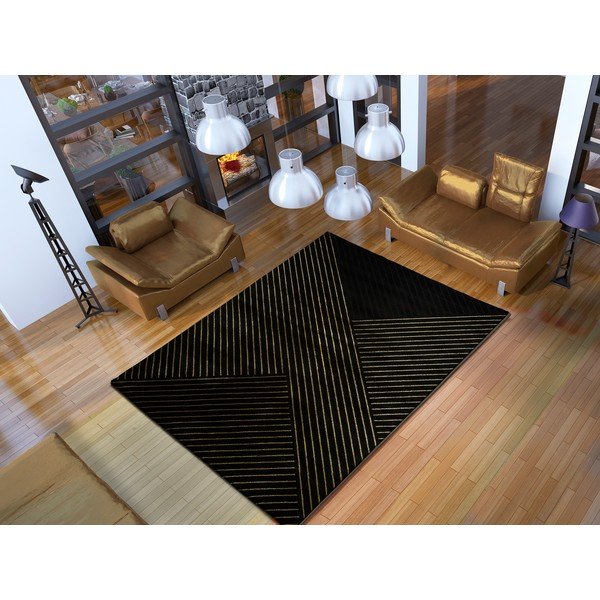 Tappeto nero , 140 x 200 cm Gold Stripes - Universal-image-1