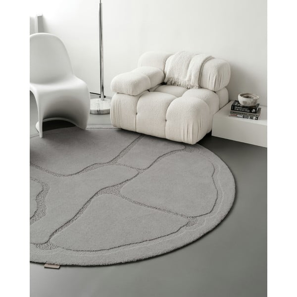 Tappeto rotondo in lana grigia ø 120 cm Morphic Organica - Agnella-image-2