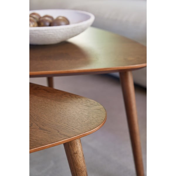 Tavolini marroni in rovere decorato in set di 2 70x100 cm Adda - Unique Furniture-image-2