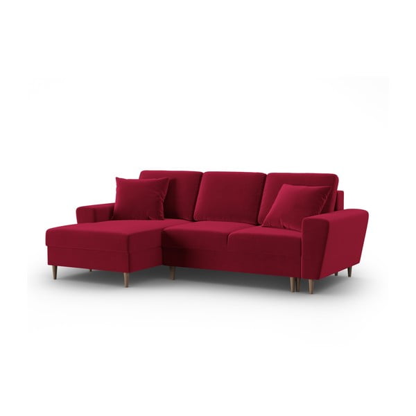 Divano angolare rosso allungabile e con contenitore (con penisola a sinistra/con chaise lounge) con rivestimento in velluto Kyoto – Cosmopolitan Design-image-4