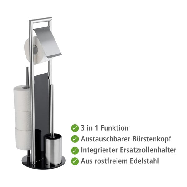 Porta carta igienica color argento opaco in acciaio inox con supporto con spazzola Ravina – Wenko-image-2