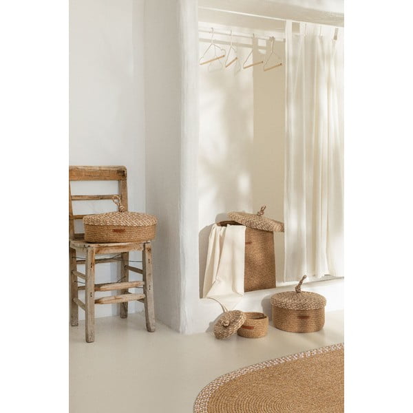 Scatola con coperchio beige in tessuto 36x45x50 cm – Mioli Decor-image-1