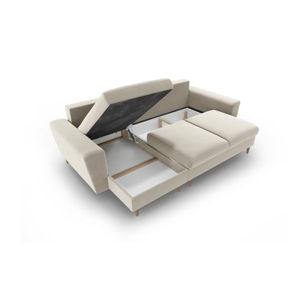 Divano angolare beige allungabile e con contenitore con rivestimento in velluto Kyoto – Cosmopolitan Design-image-3