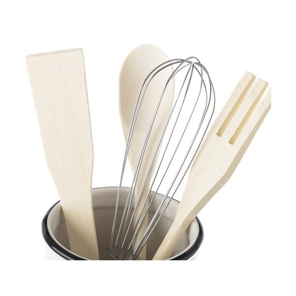Set di utensili da cucina in bambù 4 pezzi con supporto - Casa Selección-image-1