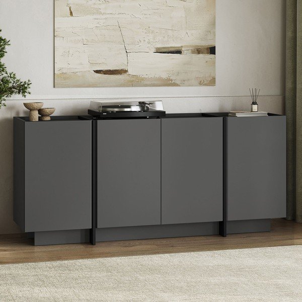 Credenza color antracite con apertura per cavi 180x80x45 cm Dorma – Kalune Design-image-4