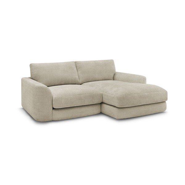 Divano angolare beige (con penisola a destra/con chaise lounge) con rivestimento in ciniglia Leonore – Bobochic Paris