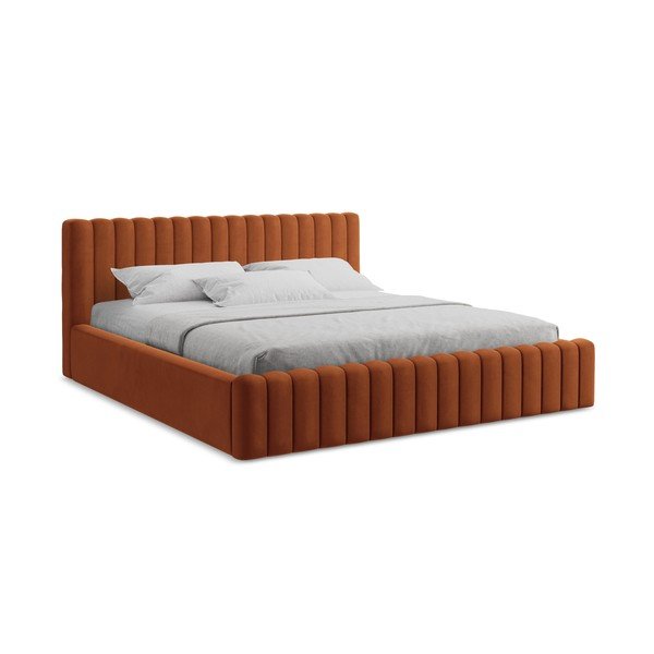 Letto matrimoniale imbottito color terracotta con contenitore con rete inclusa 160x200 cm Lemi – Makamii