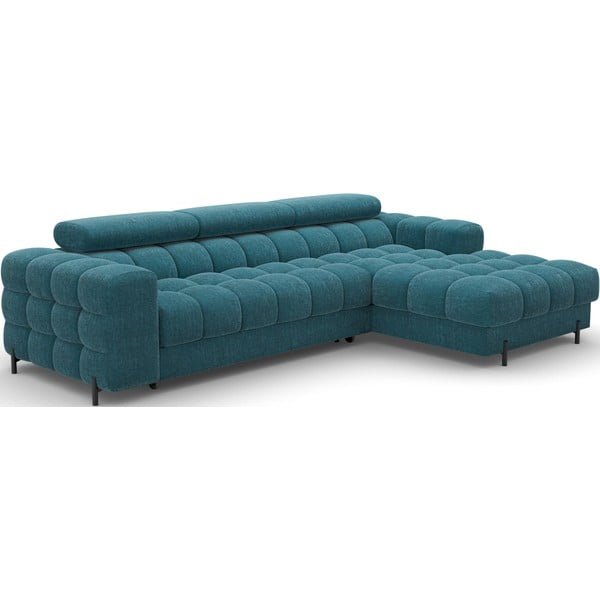 Divano angolare blu allungabile/con contenitore (con penisola a destra/con chaise lounge) con rivestimento in bouclé Felro – ELTAP-image-2