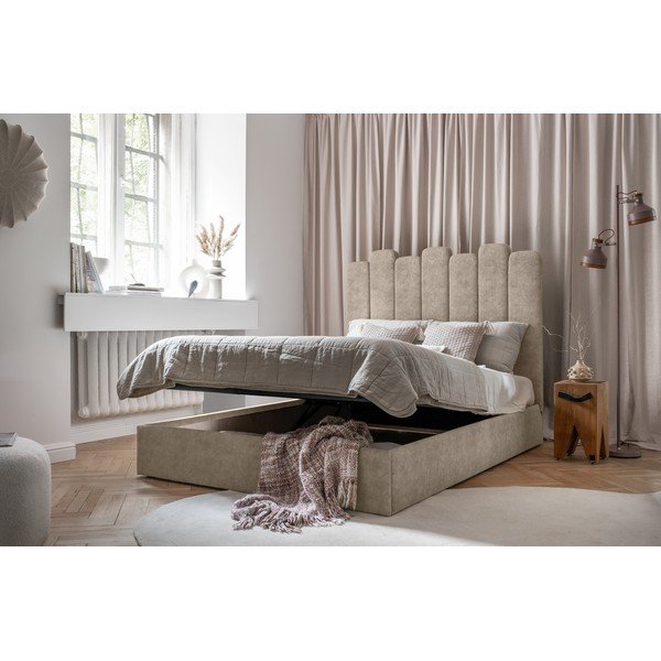 Letto matrimoniale imbottito beige con contenitore con griglia 140x200 cm Dreamy Aurora - Miuform-image-2