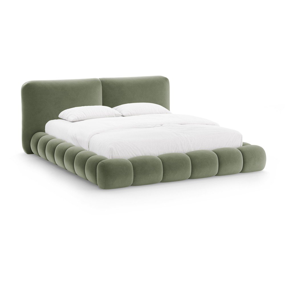 Letto matrimoniale imbottito verde con contenitore con rete inclusa 200x200 cm Solange – Micadoni  | Letti matrimoniali