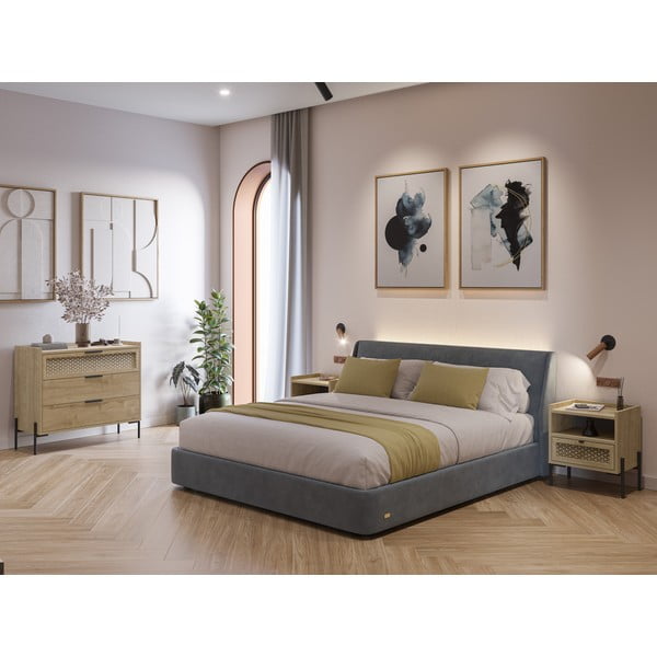 Comodino in rovere con ripiani in colore naturale Inca - Marckeric-image-1