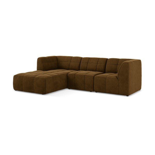 Divano angolare color senape (con penisola a sinistra/con chaise lounge) con rivestimento in velluto Aloha – Makamii-image-2