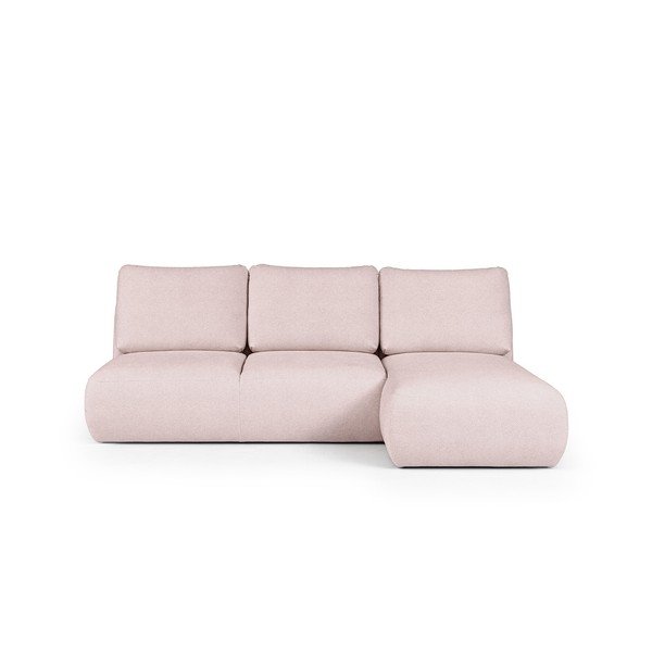 Divano angolare rosa chiaro (con penisola a destra e chaise lounge) rivestito in bouclé Mirel – Rodier
