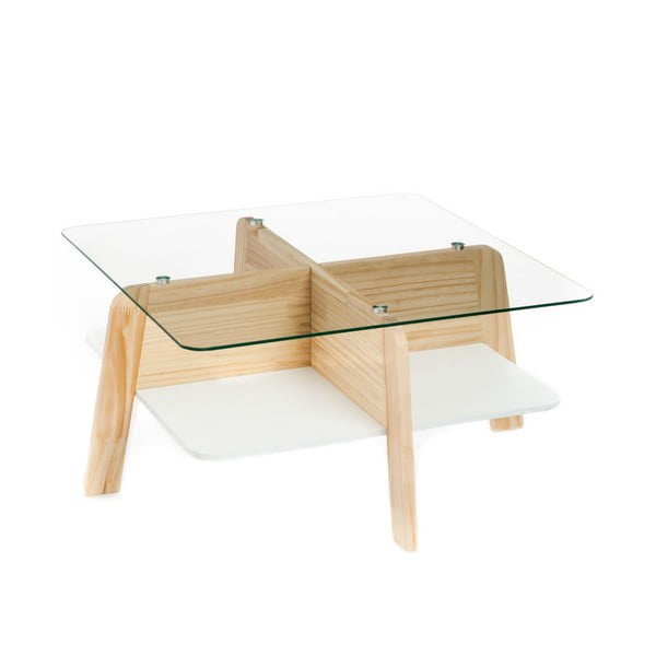 Tavolino con piano in vetro in colore naturale 60x60 cm Varm - Tomasucci