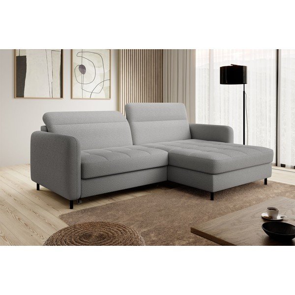 Divano angolare grigio allungabile/con contenitore (con penisola a destra/con chaise lounge) e rivestimento in bouclé Gomsi – ELTAP-image-3