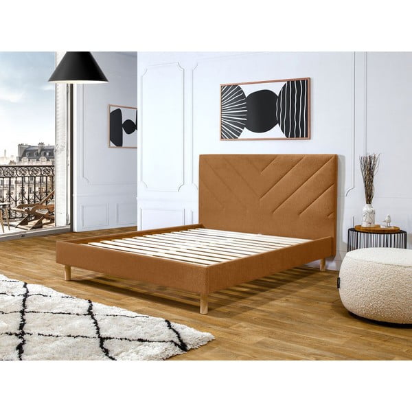 Letto matrimoniale arancione imbottito con rete inclusa 160x200 cm Romane – Bobochic Paris-image-2
