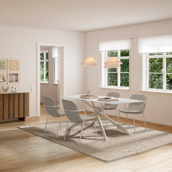 Sedia da pranzo beige imbottito con braccioli Angie – Marckeric-image-1