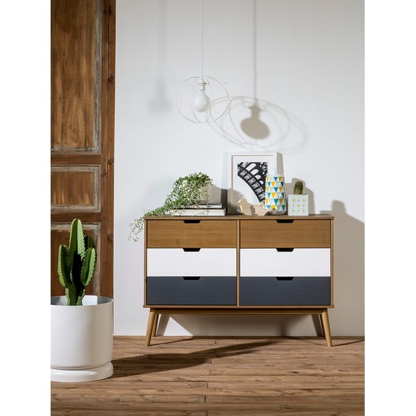 Cassettiera in legno di pino massiccio, larghezza 120 cm Cusco - Marckeric-image-1