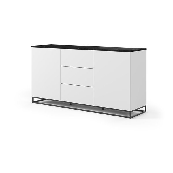 Bílá komoda s deskou z černého mramoru s 3 šuplíky a 2 dvířkami a černýma nohama TemaHome Join-image-2