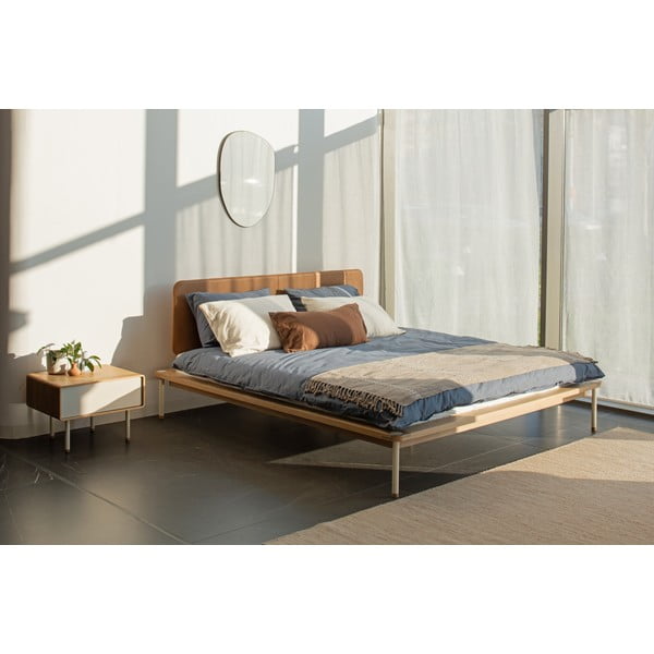 Letto matrimoniale in rovere marrone/naturale con griglia 160x200 cm Fina - Gazzda-image-1