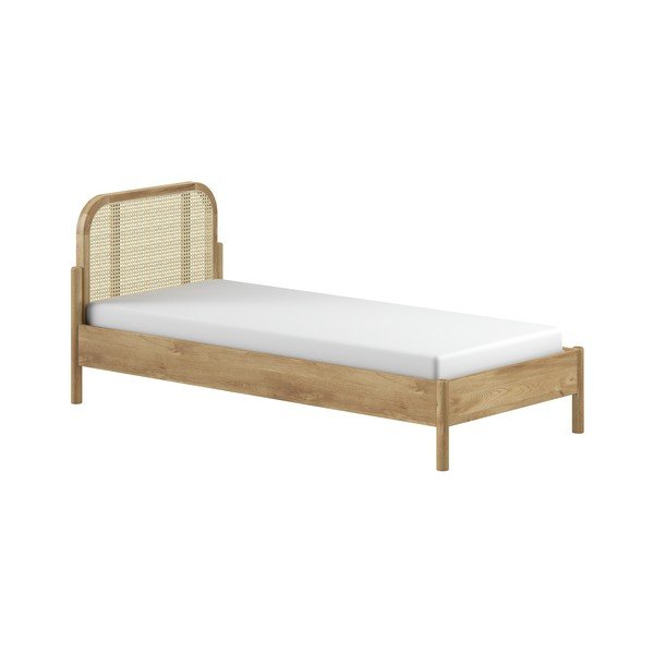 Letto singolo di colore naturale in rovere massiccio con rete inclusa 90x200 cm Olive Rotan – Vipack