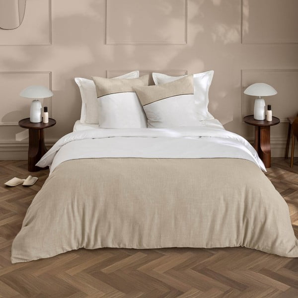 Set copripiumino e federa bianco/beige in cotone per letto matrimoniale ed esteso 240x220 cm Gabrielle – douceur d'intérieur