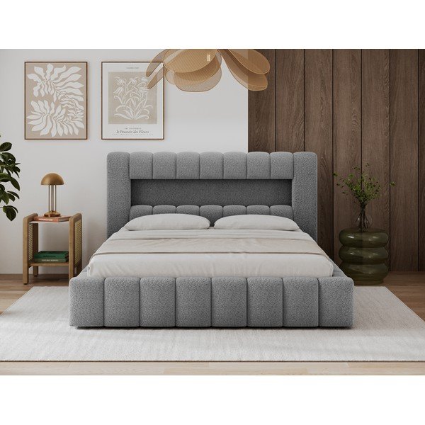 Letto matrimoniale imbottito grigio con contenitore con rete inclusa 140x200 cm Lamica – ELTAP-image-2